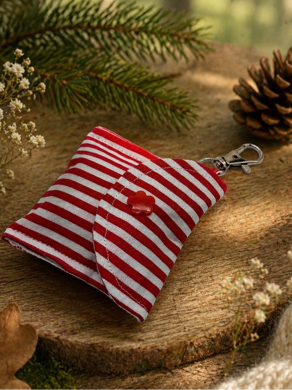 Red & White Striped Earbud Case